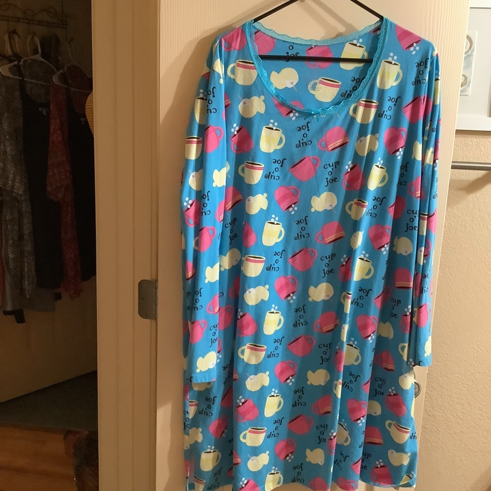 Simply Basic Sleep Shirt Long Sleeve Coffee Print 2X new